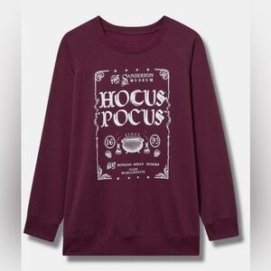 Torrid Hocus Pocus Classic Cozy Fleece Raglan Sweatshirt Burgundy White Graphic